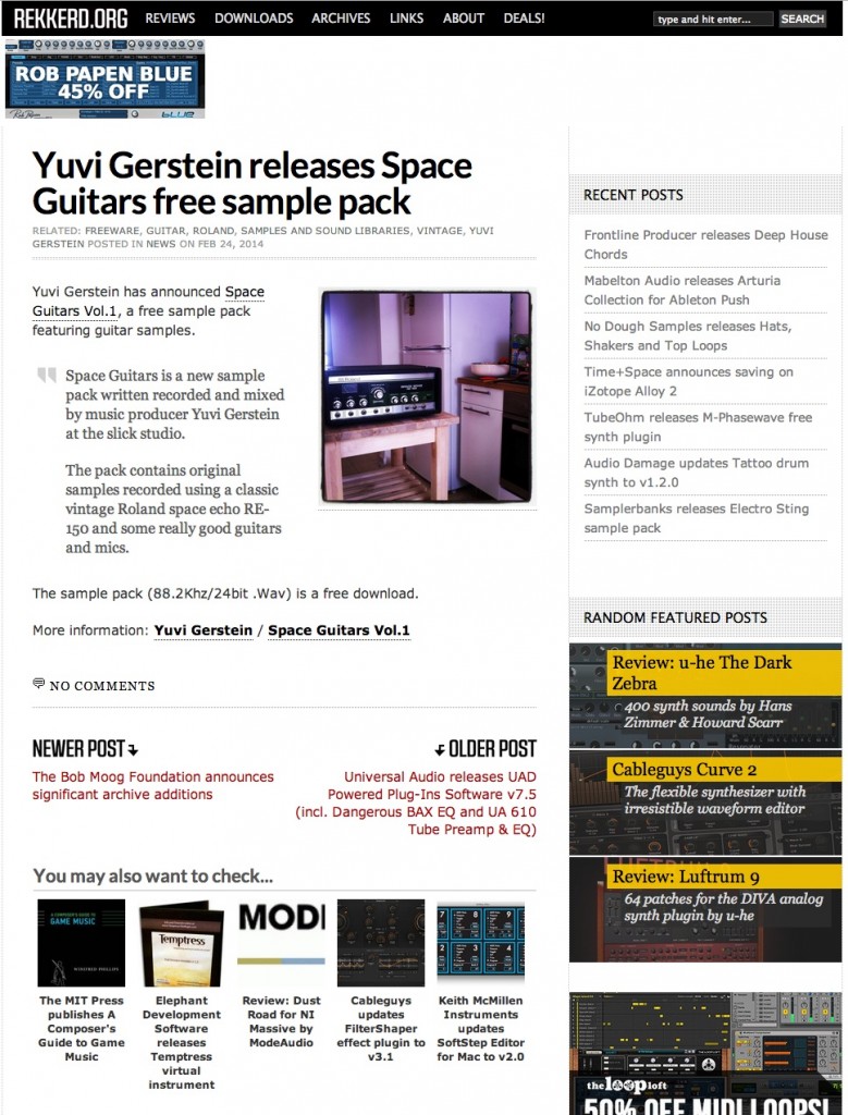 Yuvi Gerstein Space Guitars sample pack featured on Rekkerd.org